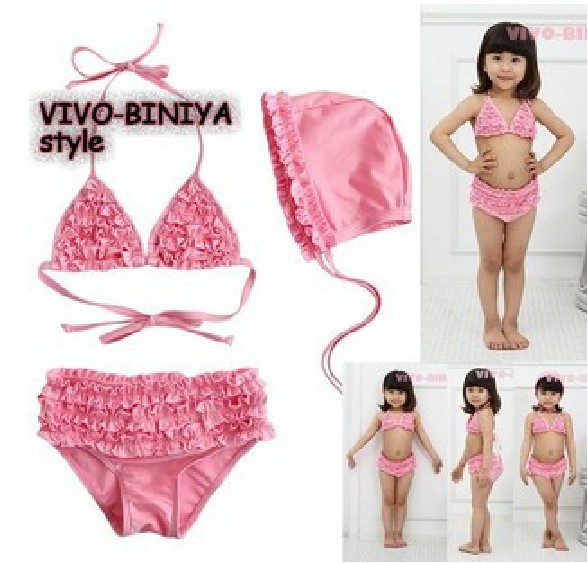 Free shipping (5 pieces/lot) Children's Pink mermaid lace baby swimsuit Girls sets swimsuit  girl 3pcs bikini bathing suit