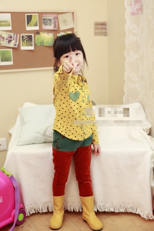 Free Shipping (5 Pieces/lot) Cotton Spring Autumn Kid Girl's Loving Heart Polka Dot Blouse Children Fashion Lovely Shirt
