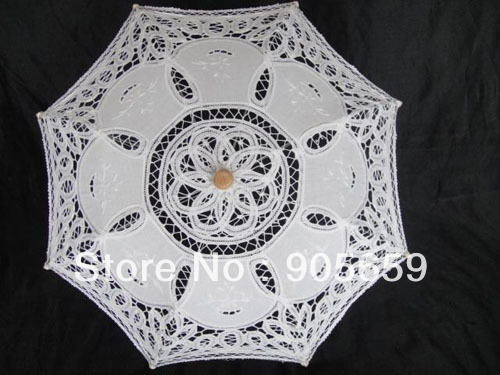 Free shipping (50 pcs/lot) hand made 23.6 inches plain white lace parasols Bridal wedding parasols Straight umbrellas