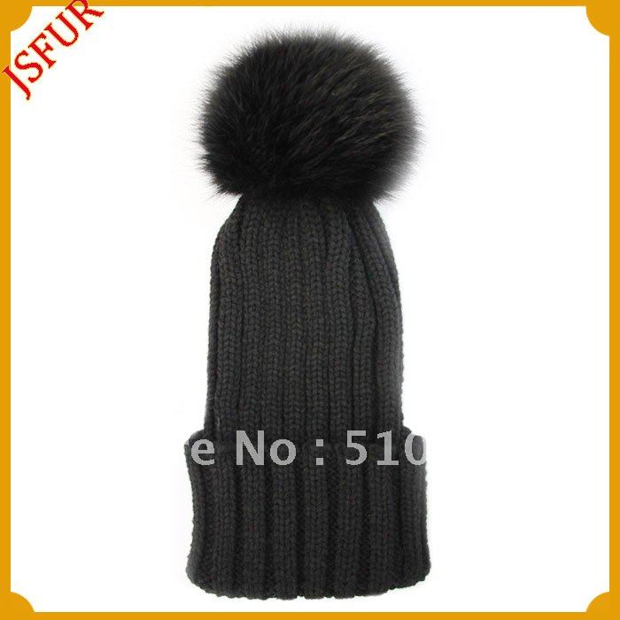 Free Shipping 50% wool fashion winter hat with fur, women's wool hats with 13cm big fox fur ball