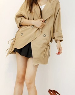 Free Shipping! 5066 elegant loose drawstring trench