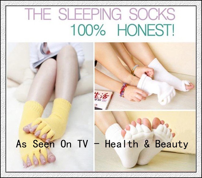 Free Shipping 50pairs/lot Happy Feet Foot Alignment Socks As Seen On TV Comfy Toes Sleeping Socks Massage Five Toe Socks