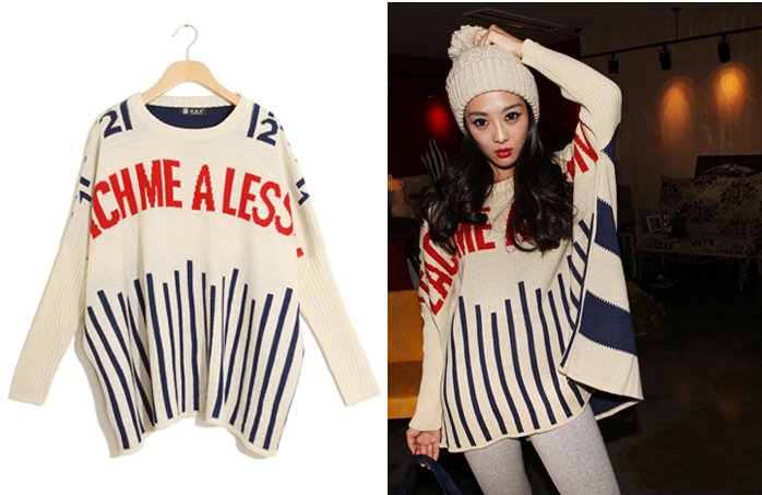 Free Shipping 5335 is loose sweater shirt outerwear stripe color block decoration computer knitted MY