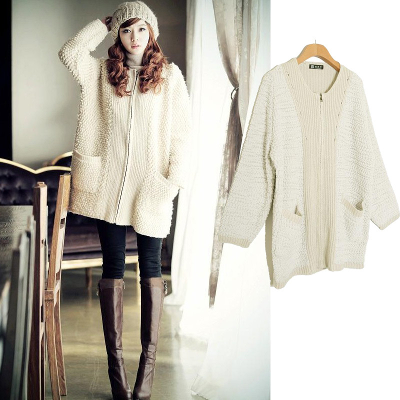 Free Shipping 5340 fashion wool long-sleeve o-neck loose zipper sweater outerwear MY
