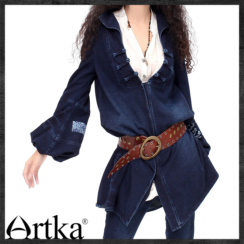 Free shipping 538 278 ! lady lantern sleeve handmade plate buttons top knitted denim trench outerwear wn12625d