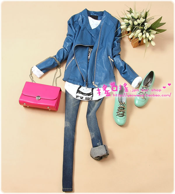 Free shipping 558 2012 spring women's motorcycle jacket water washed leather PU leather clothing short outerwear