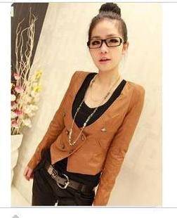 Free shipping 5823 women's duke 2012 vintage double breasted collarless leather clothing