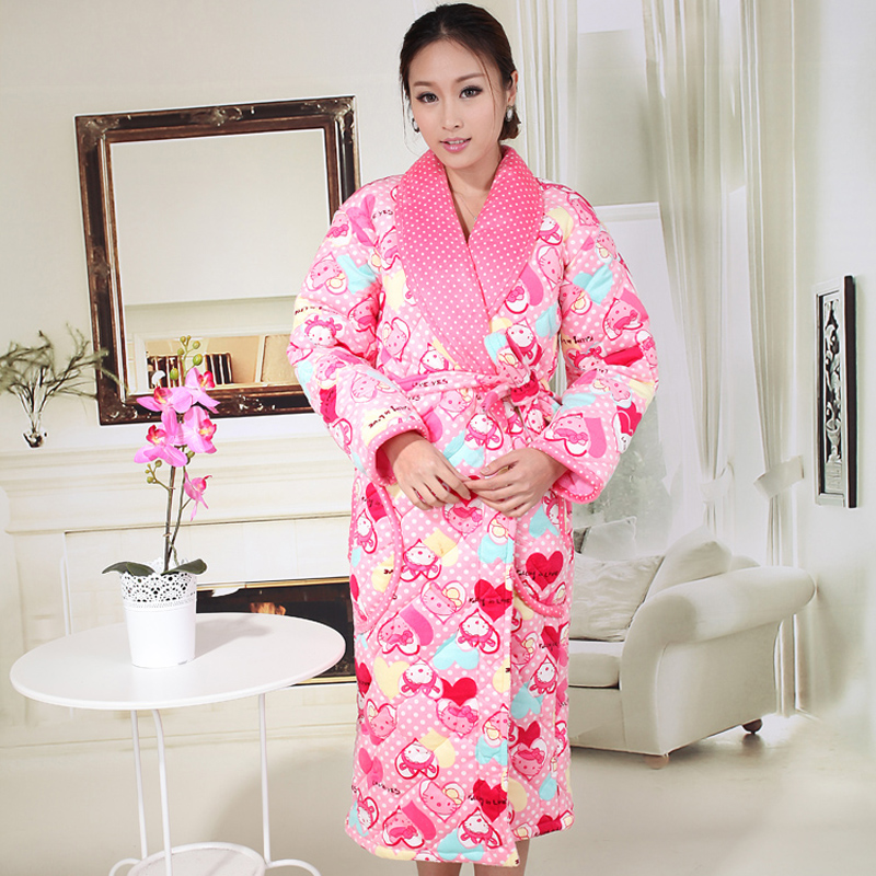 Free Shipping 5998 winter women's thickening thermal coral fleece cotton-padded cartoon long design robe