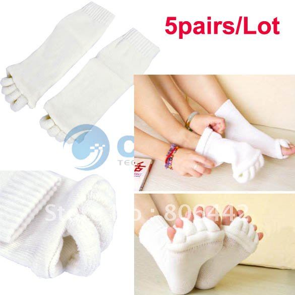 Free Shipping 5pairs/Lot New Foot Toes Alignment Socks Stretch Tendons Cotton Five Toes Sock