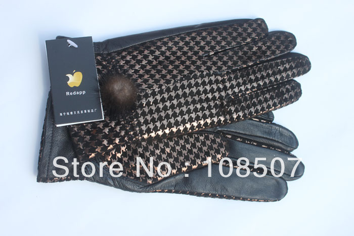 free shipping  5pairs/lot women fashion really 100% genuine sheep leather keep warm winter gloves checked