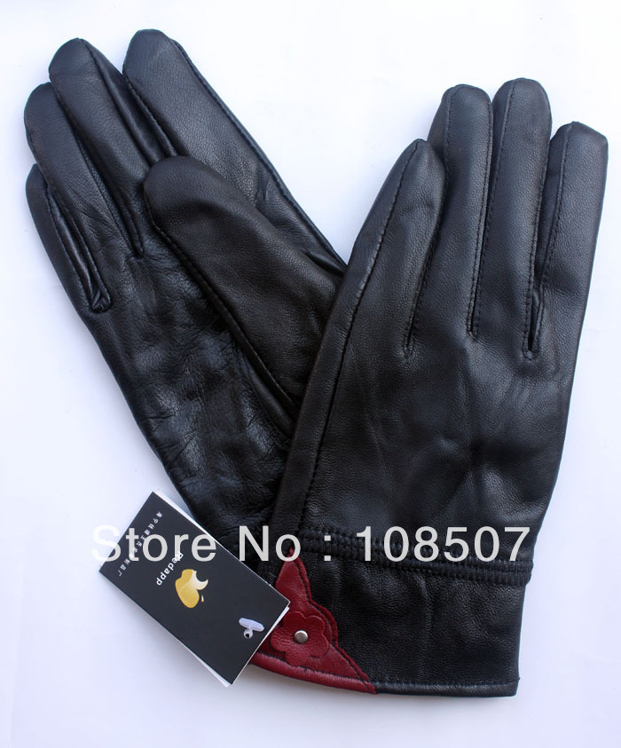 free shipping  5pairs/lot women fashion really 100% genuine sheep leather keep warm winter gloves flower