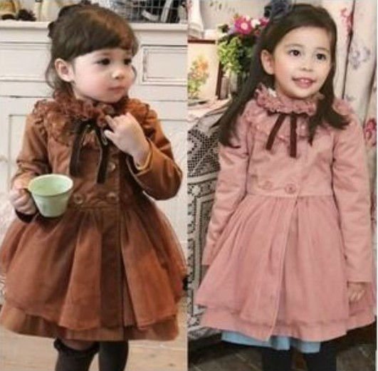 Free shipping 5pc/lot double breasted  Gauze Children  winter coat clothing / Children's Trench coats ,Girl coat  Long jacket