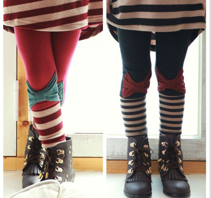 Free shipping 5pc/lot Fashion Keens bow stripe Children leggings , Girl striped leggings/ pants. baby tights