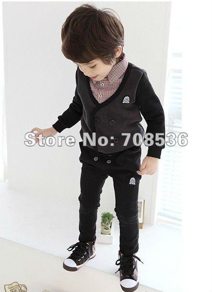 Free shipping 5pc / lot  New fashion false two  Baby boy clothes/ outerwear Childern tops /Sweatshirts for boys GRAY