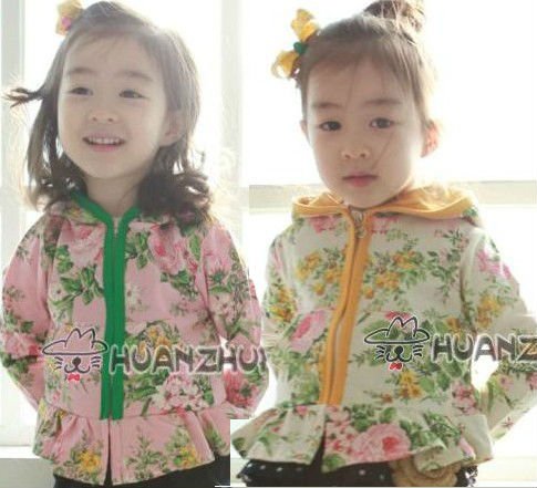 Free shipping  5pc/lot New fashion peony print girls outerwear/ coat ,Children trench coat  / jacket / hoodies