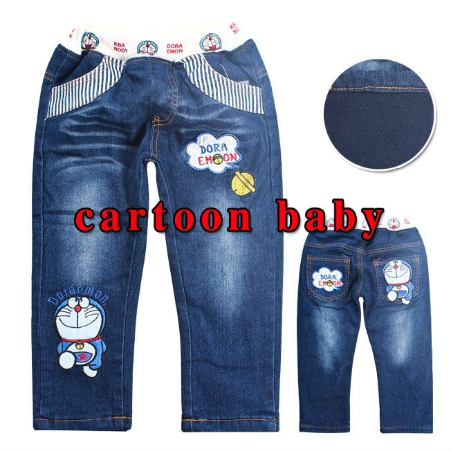 Free shipping 5pcs Cartoon Doraemon brand thickening cashmere kids pants winter Boys Girls trousers children jeans baby jeans