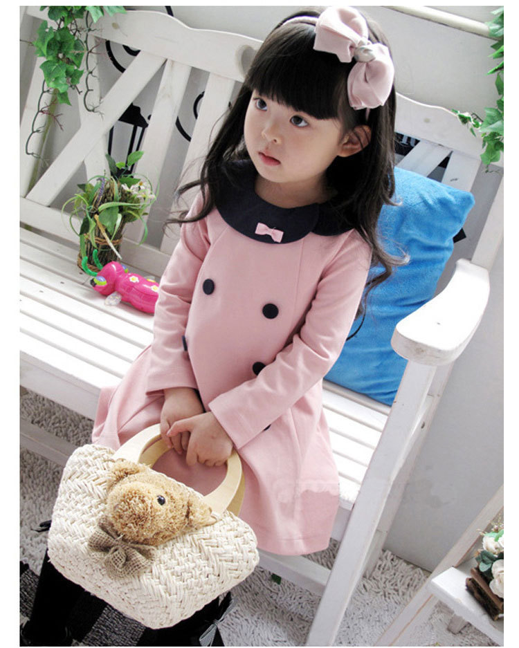 free shipping,5pcs  girls pink children long sleeve button dresses princess dress kids clothing,BH-088