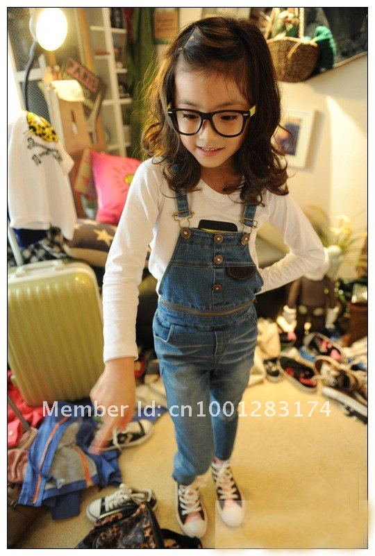 free shipping 5pcs/lot 2012 autumn new style fashion kids girl suspenders jeans pants