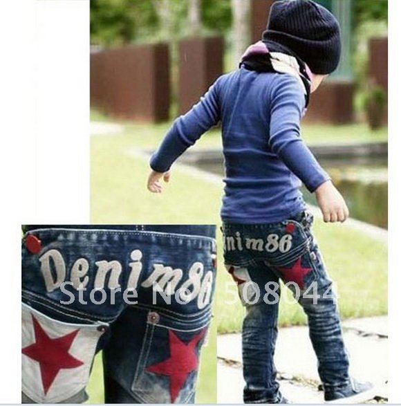 Free Shipping 5pcs /lot 2012 new style denin86 with two star design boy's or girl's calsual jeans pants  reyte