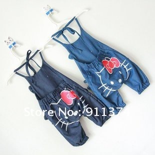 Free Shipping 5pcs/Lot 2012 Summer 1-3 years old Girls Baby Overalls,Cotton Kids Jumpsuits,Fashion Hello Kitty Children Leggings