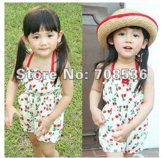 Free shipping 5pcs/lot  2013 New Summer  strawberry girl's jumpsuit Girl one piece clothes pants Children shorts  girls overalls