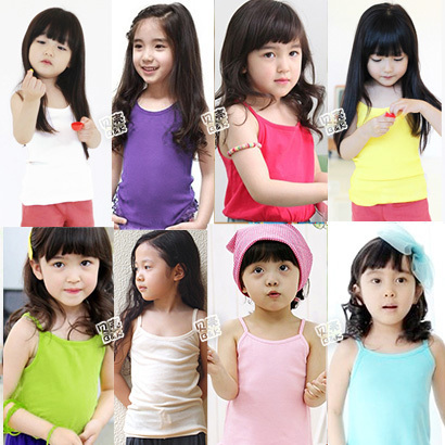 free shipping 5pcs/lot 2013 summer  girls cotton tops multicolor baby child spaghetti strap vest