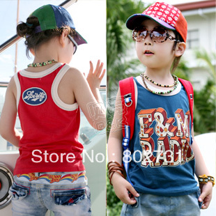 Free shipping 5pcs/lot 2013 summer letter boys t-shirt girls t-shirt children's vest boys sleeveless vest girls cotton vest