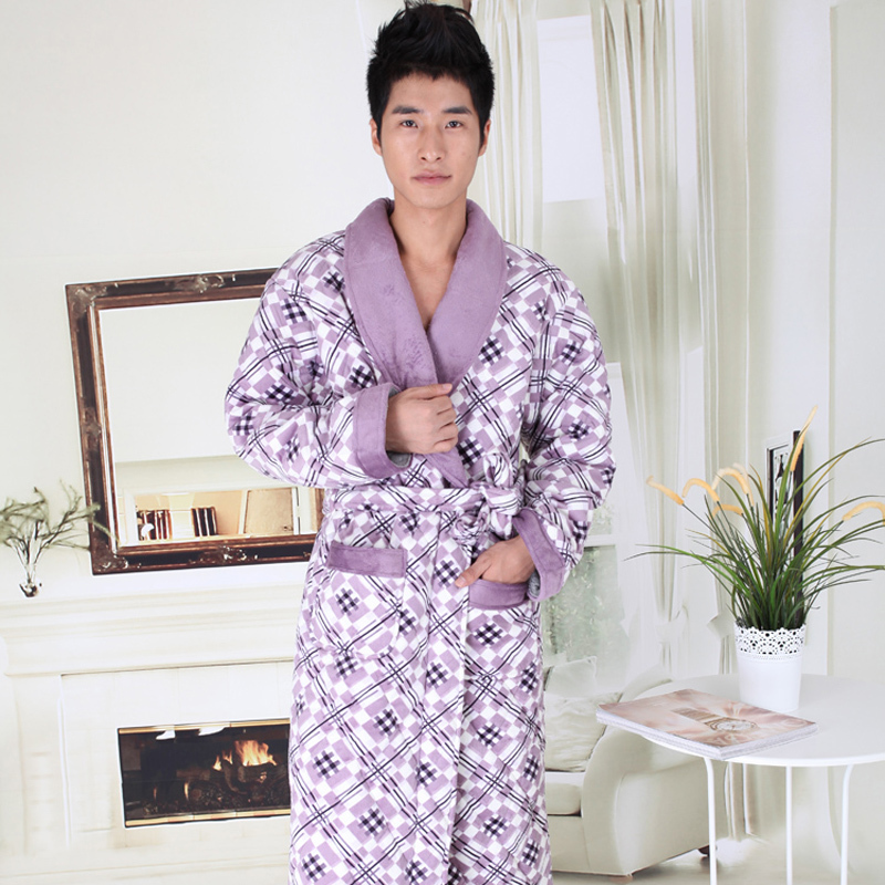 Free shipping 5pcs/lot 5989 winter male cotton-padded robe thickening coral fleece robe male lounge sleepwear