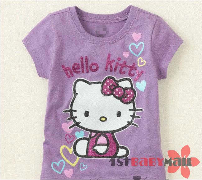 free shipping! 5pcs/lot baby girls' Tees HELLO KITTY Tees short sleeve T-shirt cartoon shirts purple/red color summer clothes