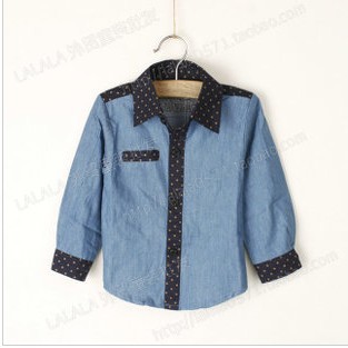 free shipping 5pcs/lot Boys long-sleeved shirt Kids fashion shirt children blue clothing