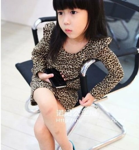 free shipping 5pcs/lot  children girls cute leopard dress long shirts fashion beauty  prom d05
