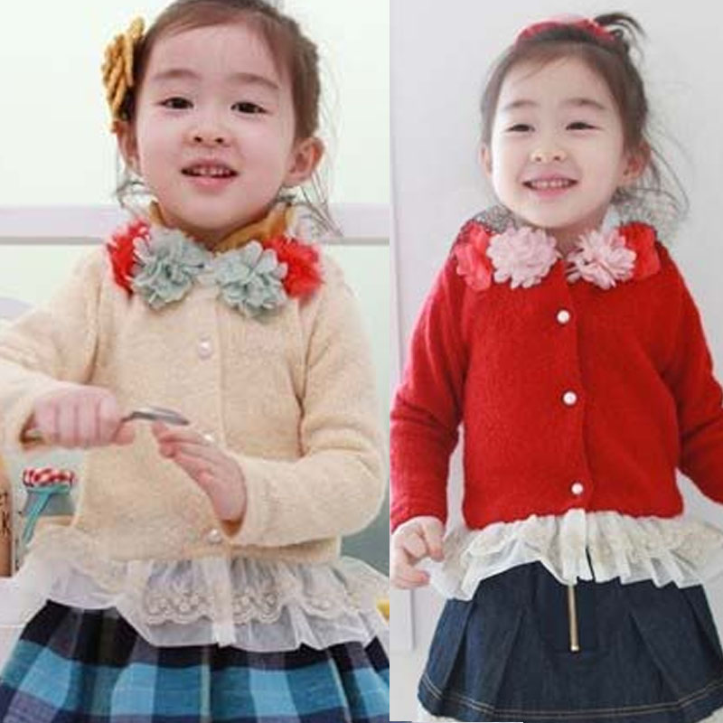 Free shipping 5pcs/lot Children's clothing size100-140 spring female child baby wool cashmere cardigan 4 flower outerwear d