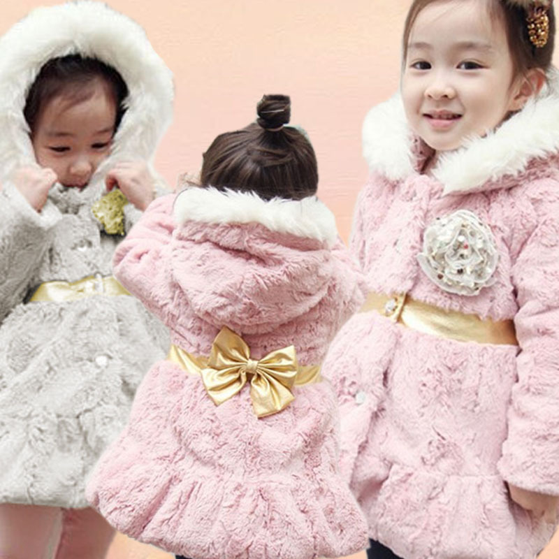 Free shipping 5pcs/lot Children's clothing size100-140 winter female child baby thick overcoat cashmere wadded jacket f