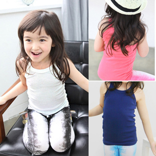 free shipping 5pcs/lot Children's cotton clothing girls summer basic tops 2013 spaghetti strap vest