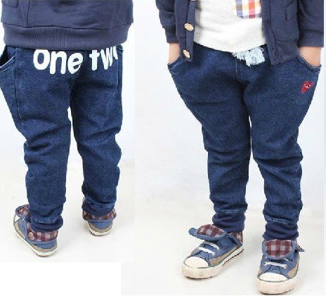 free shipping 5pcs/lot cute childre/boy long casual one two letter jeans pants