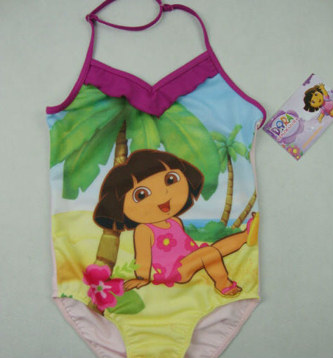 free shipping 5pcs/lot dora girl one piece swimear beach wear bikini kids cartoon swimsuit costume