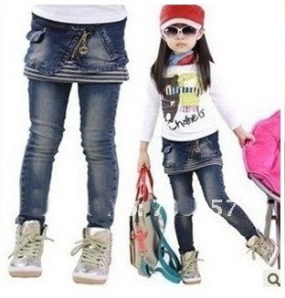 Free shipping 5pcs/lot fashion Autumn female children denim skirt jeans 2 piece girls jeans lengging