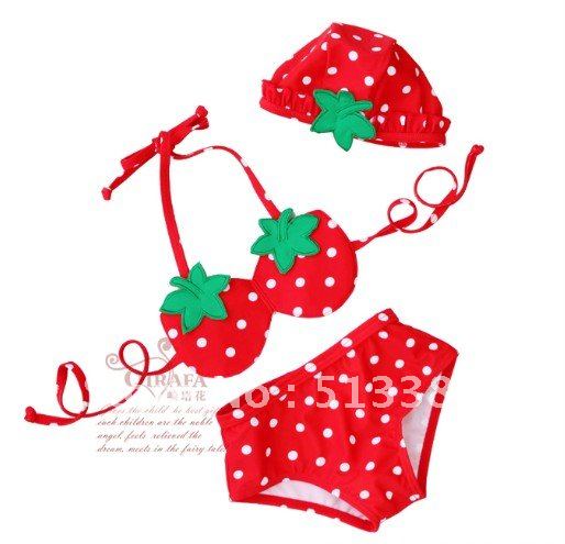 Free Shipping 5pcs/lot Fashion Strawberry Girl's Bikini Swimwear Swimming Suits