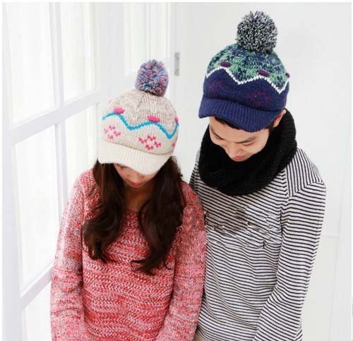 Free Shipping 5pcs/lot Fashion Women's Hats Nice Snowflake Pattern Lady's Caps Winter Thermal Peaked Caps For Lovers