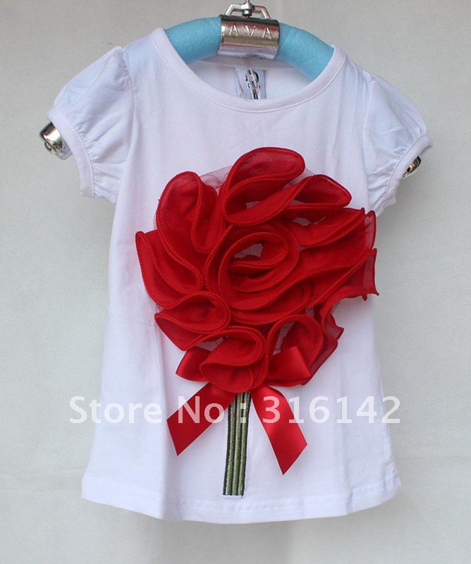 Free shipping 5pcs/lot Girls' short sleeve T-shirts girls tops girl Short-sleeve T-shirt white t shirts  Baby Top  B-06