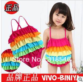 Free shipping 5pcs/lot high quality children clothing kids swimwear  girls rainbow stripe swimwear girls bathing