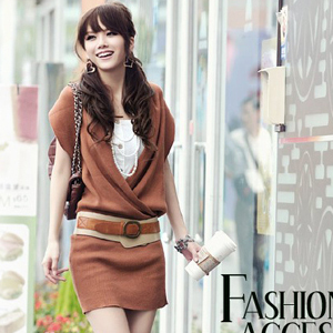 Free shipping 5pcs/lot Is w6333 fashion V-neck elegant sweater dress