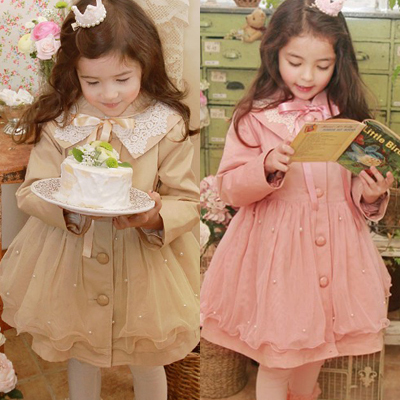 Free shipping 5pcs/lot, Kids Trench coat Girls Princess Lace Ball gown  skirt children autumn dress Baby outwear clothing