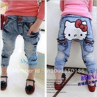 Free shipping 5pcs/lot kids wear children clothes girls&boys coats hello kitty jeans two color colorful trouses