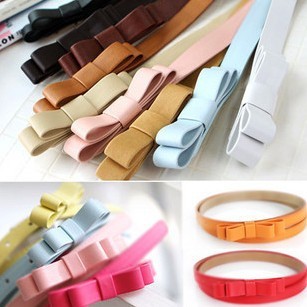 Free Shipping 5pcs/lot, Low Price! Fashion Candy Color Bowknot Design Women's Thin Leather Belt Waistband