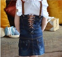 Free shipping 5pcs/lot new children bule overalls cheap 3-7 yrs baby girl denim skirt 5 size