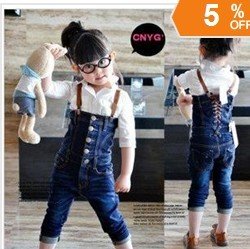 Free shipping 5pcs/lot new children bule overalls cheap 3-7 yrs old baby girls kids jeans size#90-130
