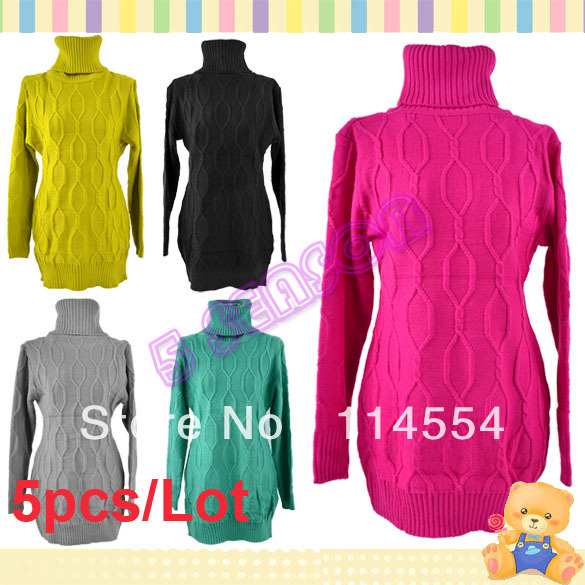 Free Shipping 5pcs/Lot New Fashion Women's Bottoming Pullover Knitting Solid Color Long Sleeve Turtleneck Sweater 10056