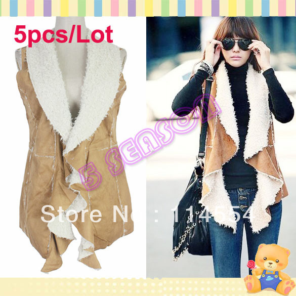 Free Shipping 5pcs/Lot New Warm Women's Faux leather/ Fur Top Outwear Sleeveless Jacket Waistcoat Singlet 6105