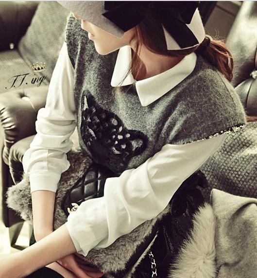 Free shipping 5pcs/lot Rhinestone elegant cartoon flower sweater vest one-piece dress 015